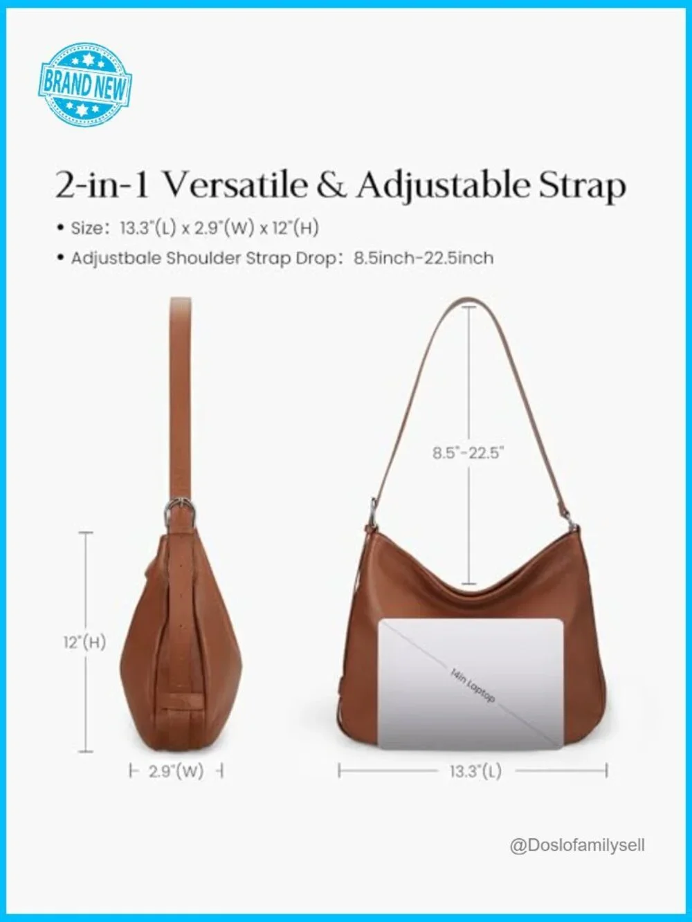 Hobo Bag Premium Leather Slouchy Crossbody Shoulder Purse Soft Casual Handbag